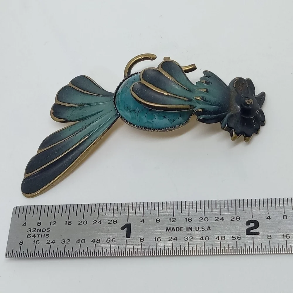 * vintage Made in Germany Blue jelly belly rooster chicken bird pin brooch